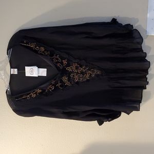 Sheer Rayon Blouse with Beaded Velvet V-neckline
